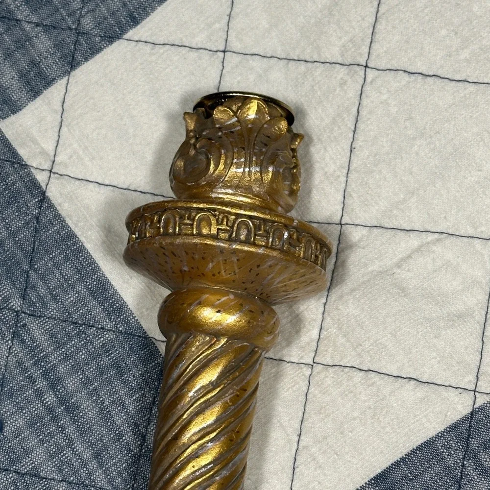 Vtg Regency Baroque Style Bronze Gold Ceramic Candle Stick Holders Set Of 3